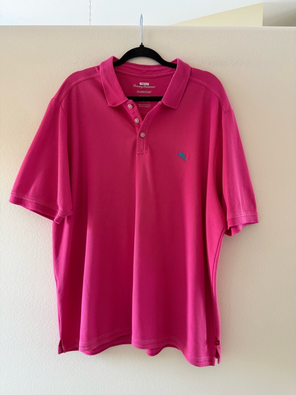 Tommy Bahama Men’s Island Zone Hot Pink Polo with Teal Fish Embroidery